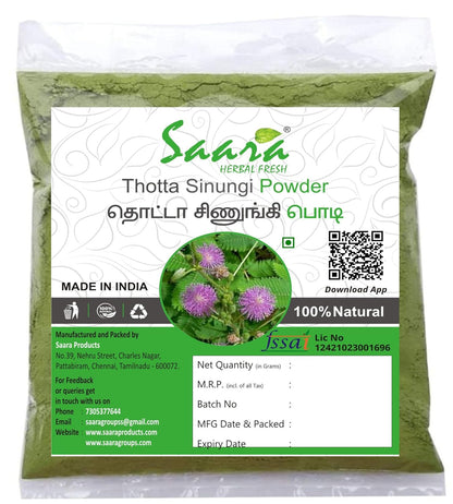 SAARA Herbal Fresh Thotta Sinungi Leaves Powder,200G, Mimosa Pudica Powder, Mudatha Damara, Lajalu, Muttidare Muni, Thottavadi, Ajalikalika, Sleepy Plant Powder, Vegetable Masala