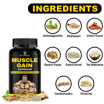 Nutriley Muscle Gainer Protein Supplement Powder, Energy & Stamina Support 60 Capsules (Pack of 1)