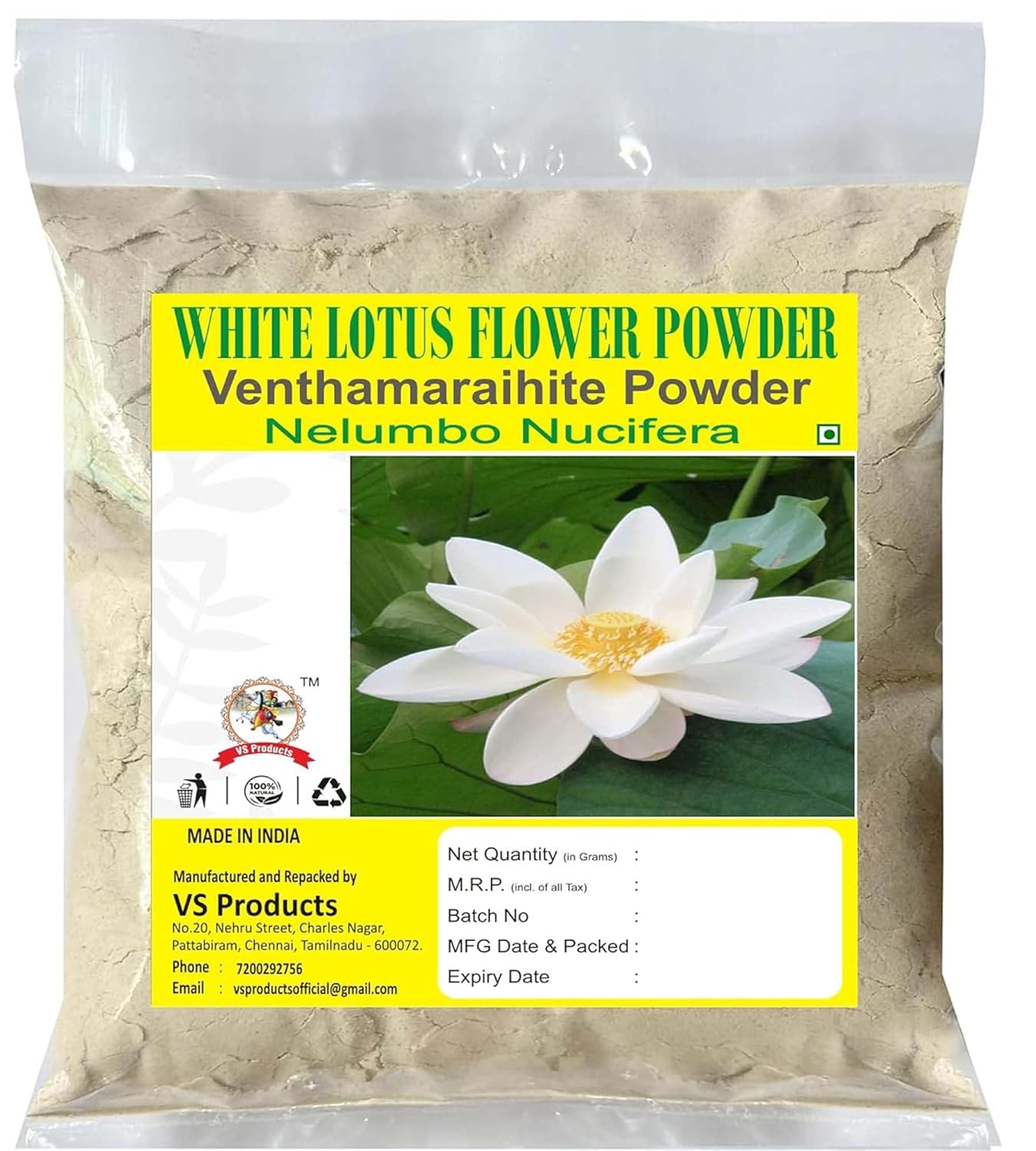 Pure White Lotus Powder 100g – Natural Dried Flower Powder – Herbal Care for Skin and Hair