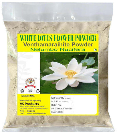 VS Products White Lotus Flower Powder, 150g, Nelumbo Nucifera, Venthamarai, Lotus Powder