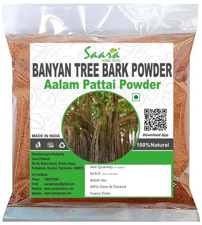 Saara HERBAL FRESH Banyan Tree Bark Powder, 300g, Aalam Pattai Podi, Bargad Chaal, Ficus Benghalensis, Marri Udala, Marri Chettu Powder, 300g