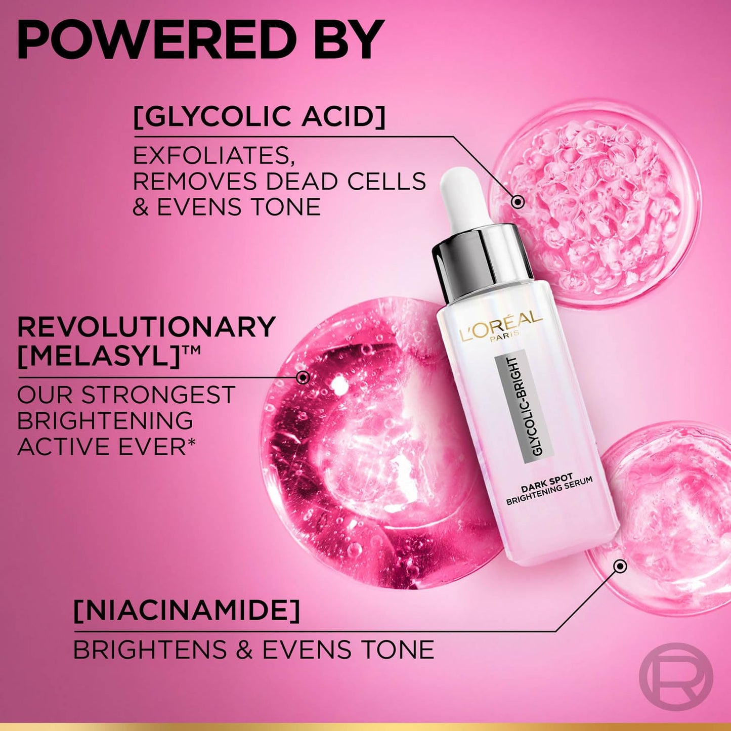 L'Oreal Paris Glycolic Bright 8% [Melasyl + Niacinamide] Face Serum for Brightening Dark Spots 30ml