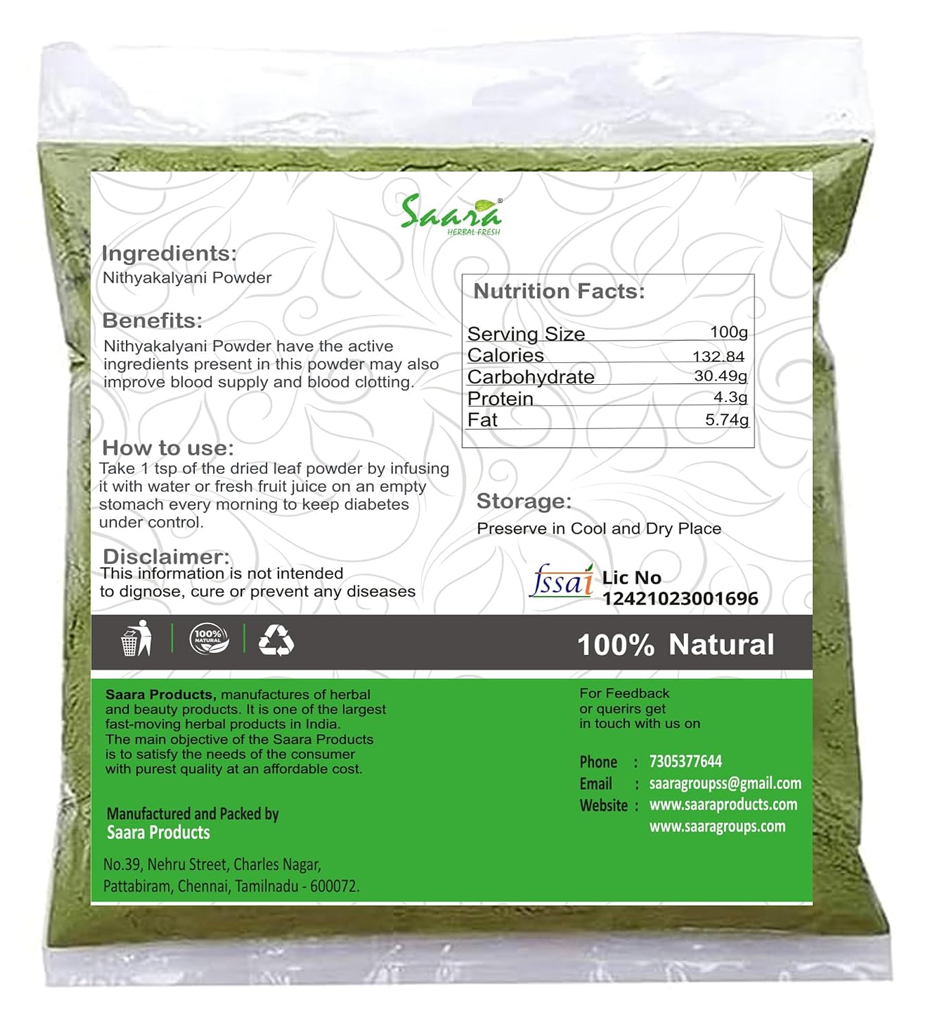 Nithya Kalyani Powder,100g, Periwinkle Powder, Sadabahar Powder, Catharanthus Roseus, Old Maid Flower, Annual Vinca, Madagascar Powder, (pack of 1 x 100g)
