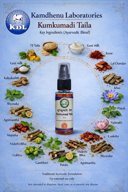 Kamdhenu Laboratories Kumkumadi Taila 30 ml, Pack of 1 | Enriched with Saffron and Sandalwood | Ayurvedic Herbal Face Oil For Acne, Pimples, Spots, | Chemical Free| For men and women