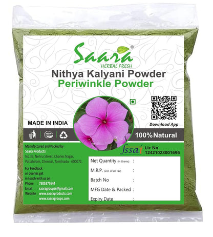 Nithya Kalyani Powder,100g, Periwinkle Powder, Sadabahar Powder, Catharanthus Roseus, Old Maid Flower, Annual Vinca, Madagascar Powder, (pack of 1 x 100g)