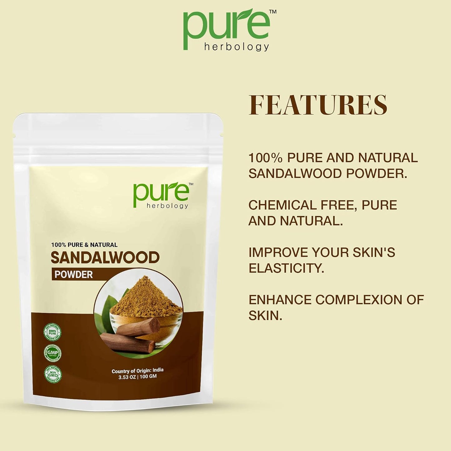 Pure & Natural Sandalwood Powder for Face, Skin Whitening, Face mask and Facial, Skin Care, (100Gm)