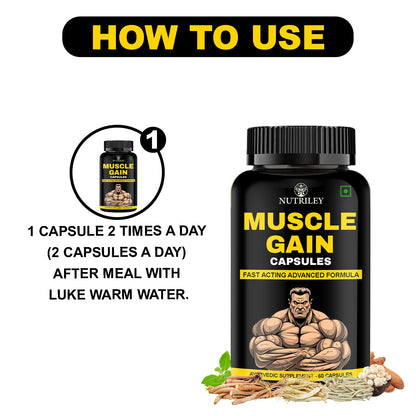 Nutriley Muscle Gainer Protein Supplement Powder, Energy & Stamina Support 60 Capsules (Pack of 1)