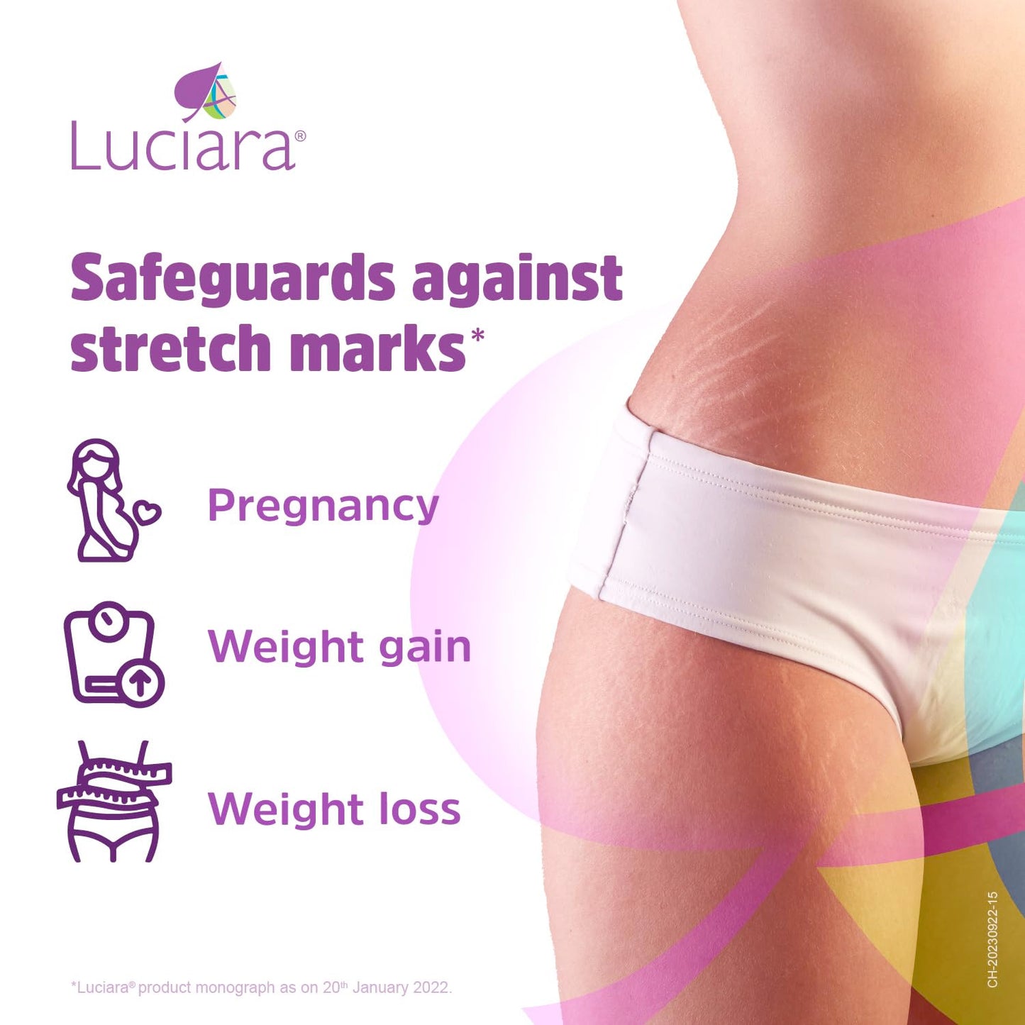 Luciara® Cream, Anti-stretch marks cream, Reduce stretchmarks, Safe for pregnancy, Weight Gain, Weight Loss, All skin types, Paraben-free, Non-fragrant, Non-colourant, 50g x Pack of 1