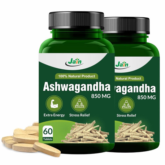 Jain Ashwagandha Tablets 850mg 60 Count | Pure Ashwagandha Supplements (Withania Somnifera) | Natural Stress & Anxiety Relief | Supports Memory, Energy, Immunity & Sleep | Ayurvedic Herbal Supplement