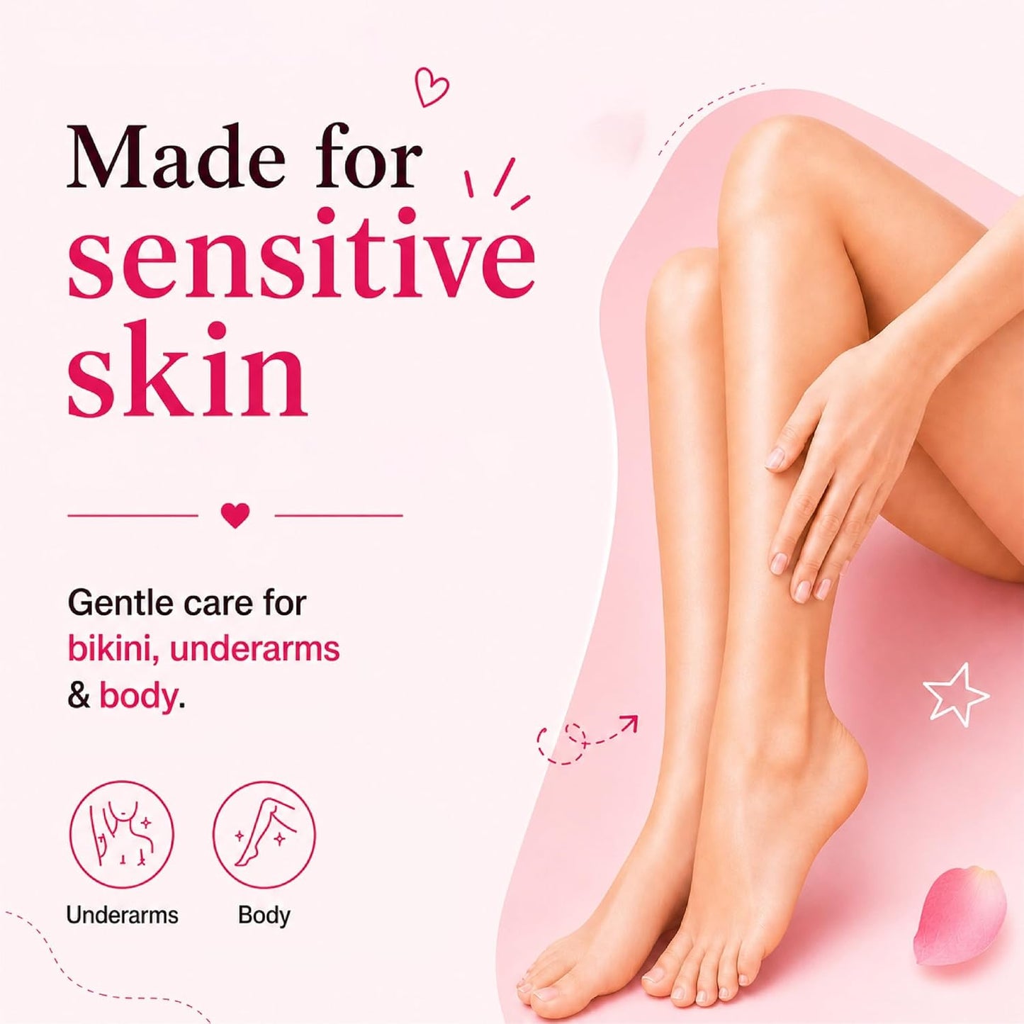 4 in 1 Rose Body Wax Powder for Women Tan Removal Hair Removal Exfoliation Skin | Brightening Skin Full Body Polishing Painless Hair Removal No Strip No Heat Just Smooth Skin 80g (Body Wax Powder)