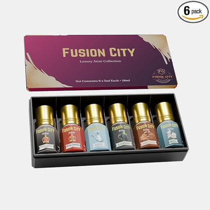 Ultimate Elite Attar Collection Pack Of 6 (3ml Each) | Luxurious, Alcohol Free, Long Lasting, Roll On Attar for Men & Women (Mogra, Blackberry, Avenue, Royal Red, Sandalwood, Royal Black)