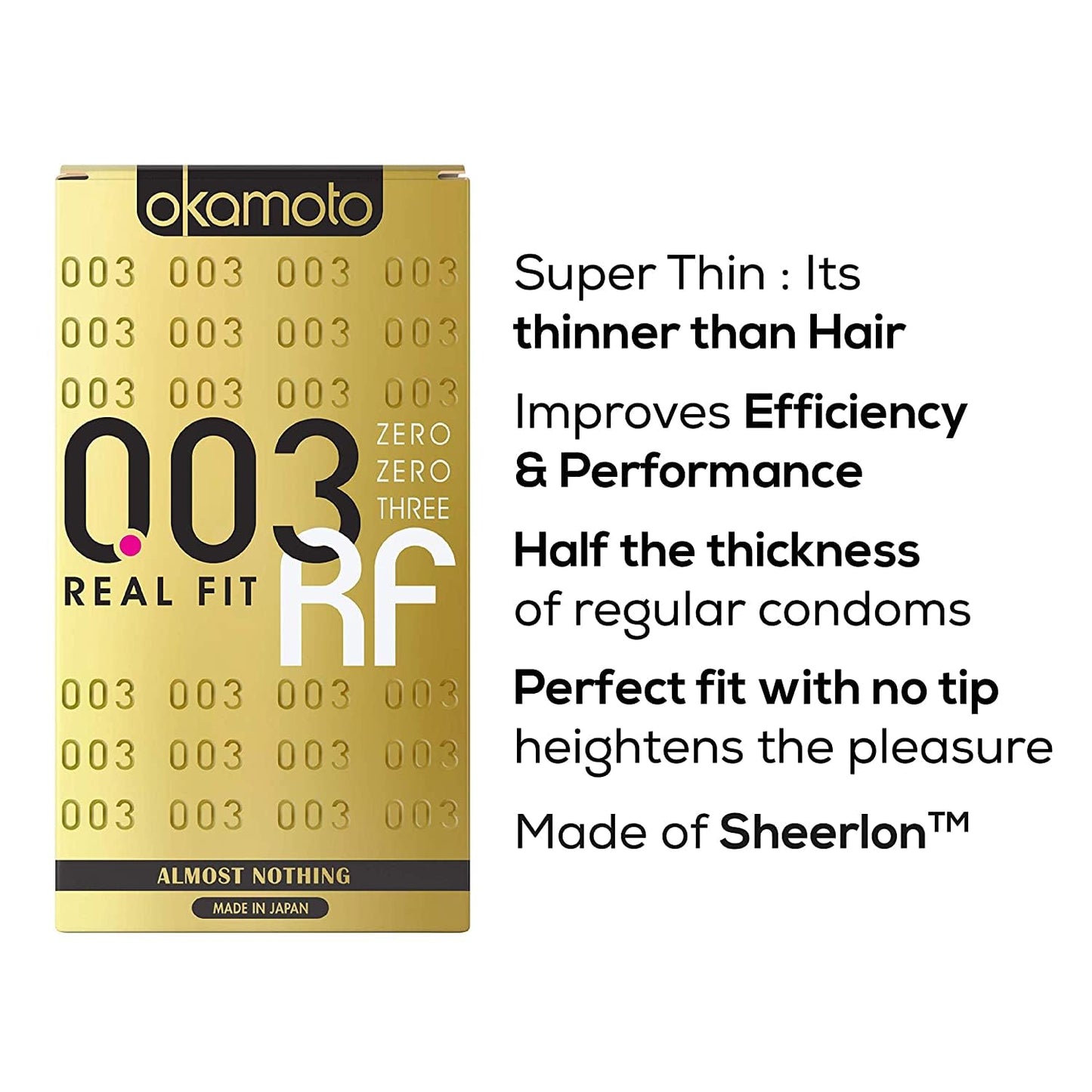 Okamoto Condom | Ultra Thin Condoms for Men | Thinnest Premium Snug Fit Condoms | Made In Japan | 0.03 mm thin | 003 Realfit (Pack of 1)