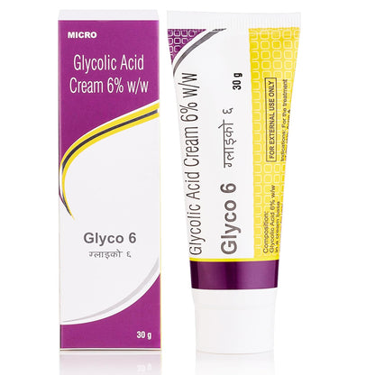 Glyco 6 Glycolic Acid Face Cream 6% w/w | Exfoliating Cream for Acne, Pimples & Dark Spots | Unclogs Pores & Improves Skin Texture | Suitable for Dry & Acne-Prone Skin | 30g