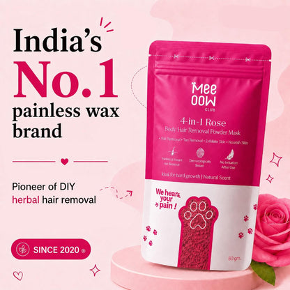 4 in 1 Rose Body Wax Powder for Women Tan Removal Hair Removal Exfoliation Skin | Brightening Skin Full Body Polishing Painless Hair Removal No Strip No Heat Just Smooth Skin 80g (Body Wax Powder)