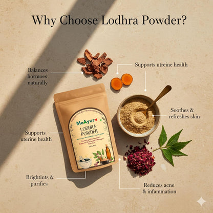 MeAyurv Organic Lodhra Powder 55g – Pure Symplocos Bark | Ayurvedic Herbal Supplement for Skin Health & Hormonal Balance | Natural, Vegan, Chemical Free