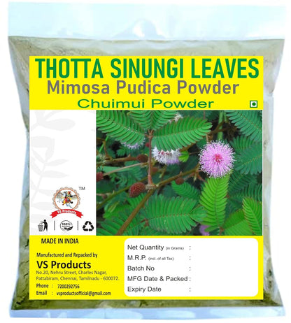 VS Products Thotta Sinungi Leaves Powder, 100g, Mimosa Pudica Powder, Mudatha Damara, Lajalu, Muttidare Muni, Thottavadi, Ajalikalika, Sleepy Plant Powder