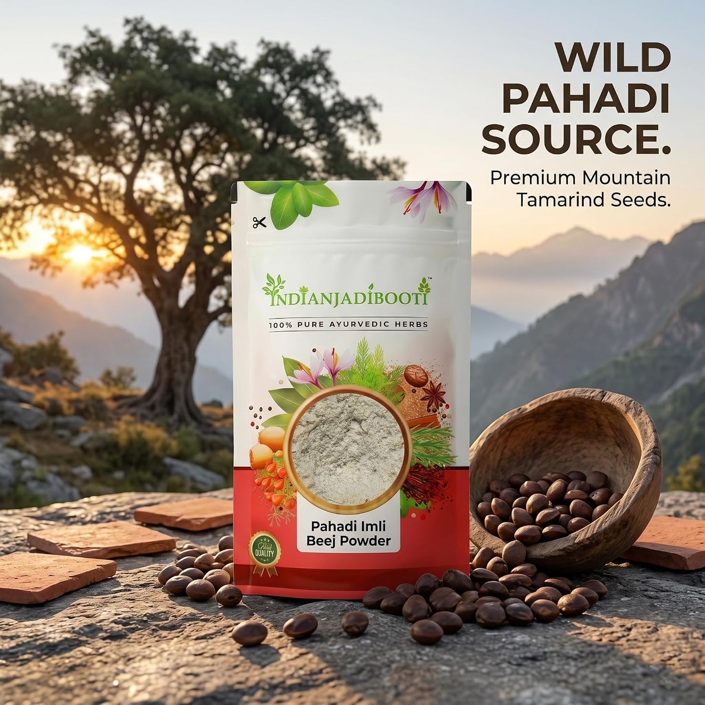 IndianJadiBooti Pahadi Imli Beej Powder (Mountain Tamarind Seeds) 250g | 100% Pure White Kernel (Giri/Magaj) | Outer Peel Removed | Natural Support for Men's Vitality (Shukra), Stamina & Joint Strength | Stone Ground