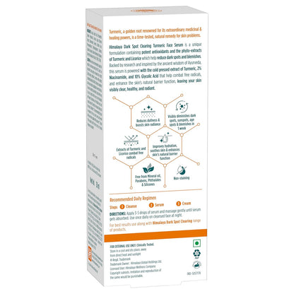 Himalaya Dark Spot Clearing Turmeric Face Serum, 30 mL | with 10% Glycolic Acid, 2% Niacinamide & Organically sourced Turmeric | Visibly Reduces Dark Spots from Day 7 | Clinically Tested | Non Staining