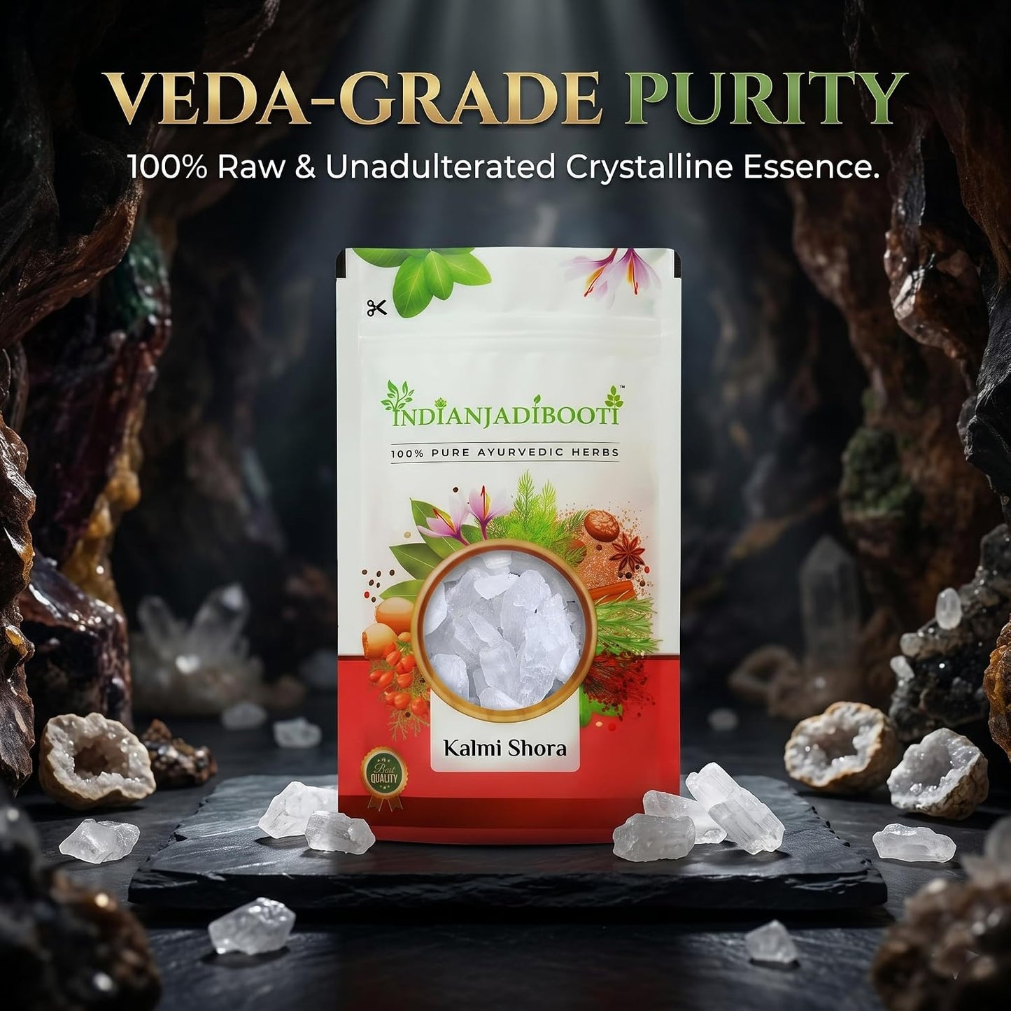 IndianJadiBooti Pure Kalmi Shora (Saltpeter) | Raw Ayurvedic Mineral Salt for Pitta Cooling, Fluid Balance & Renal Comfort, 50 Grams