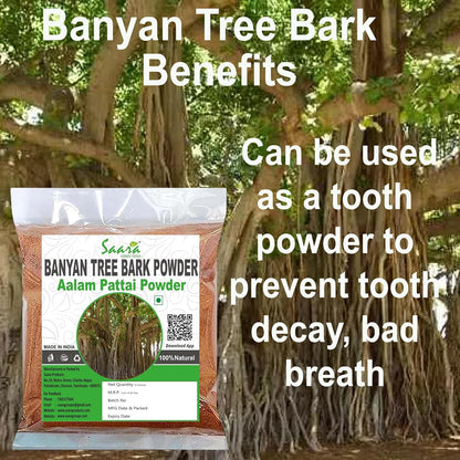 Saara HERBAL FRESH Banyan Tree Bark Powder, 300g, Aalam Pattai Podi, Bargad Chaal, Ficus Benghalensis, Marri Udala, Marri Chettu Powder, 300g