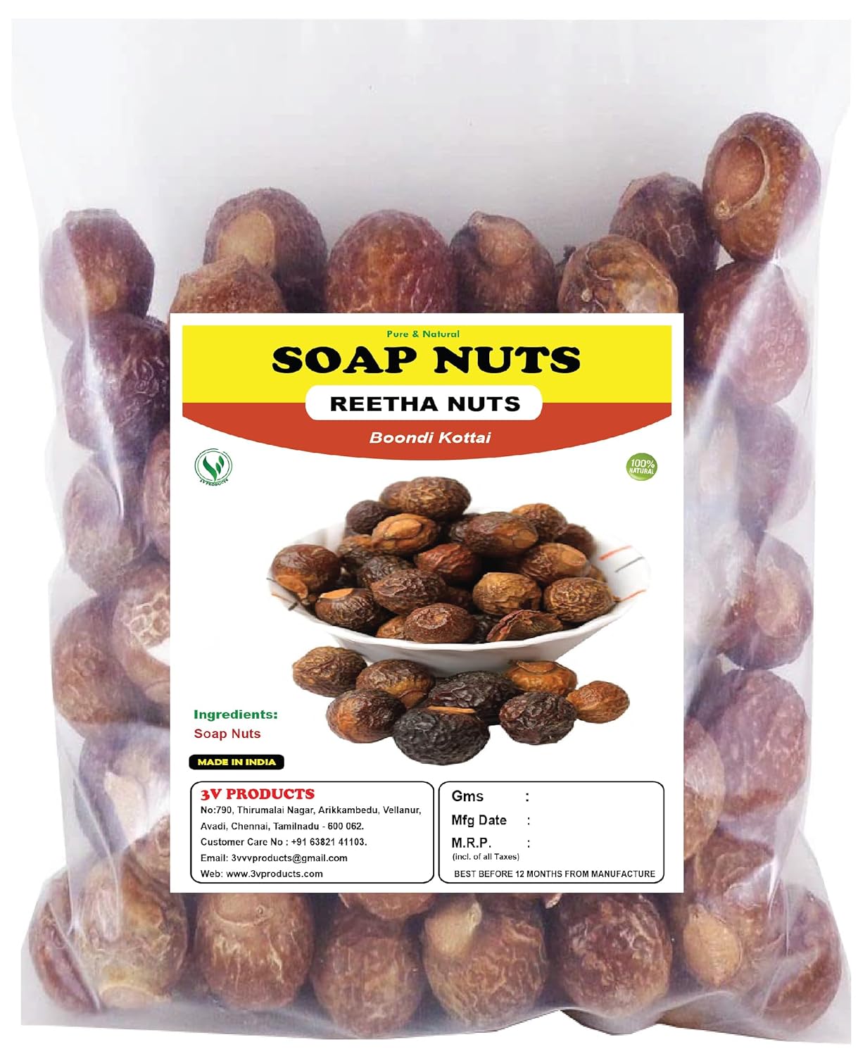 3V PRODUCTS Soap Nuts 100g | Reetha Nuts | Boondi Kottai | Sapindus Mukorossi