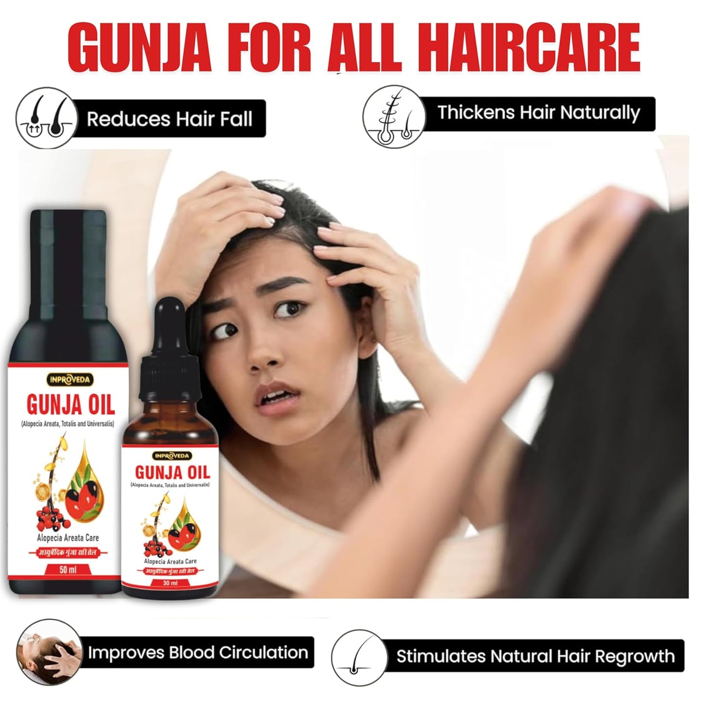 Inproveda Gunja Haircare Oil - 30ml | Alopecia Areata & Beard, Ayurvedic Hair Oil | With Amla, Gunjadi, Camphor, Jatamansi & Bhringraj - 30ml
