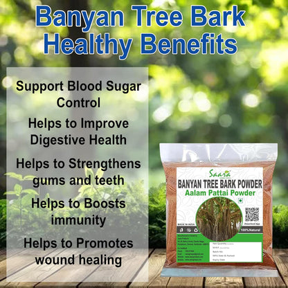 Saara HERBAL FRESH Banyan Tree Bark Powder, 300g, Aalam Pattai Podi, Bargad Chaal, Ficus Benghalensis, Marri Udala, Marri Chettu Powder, 300g