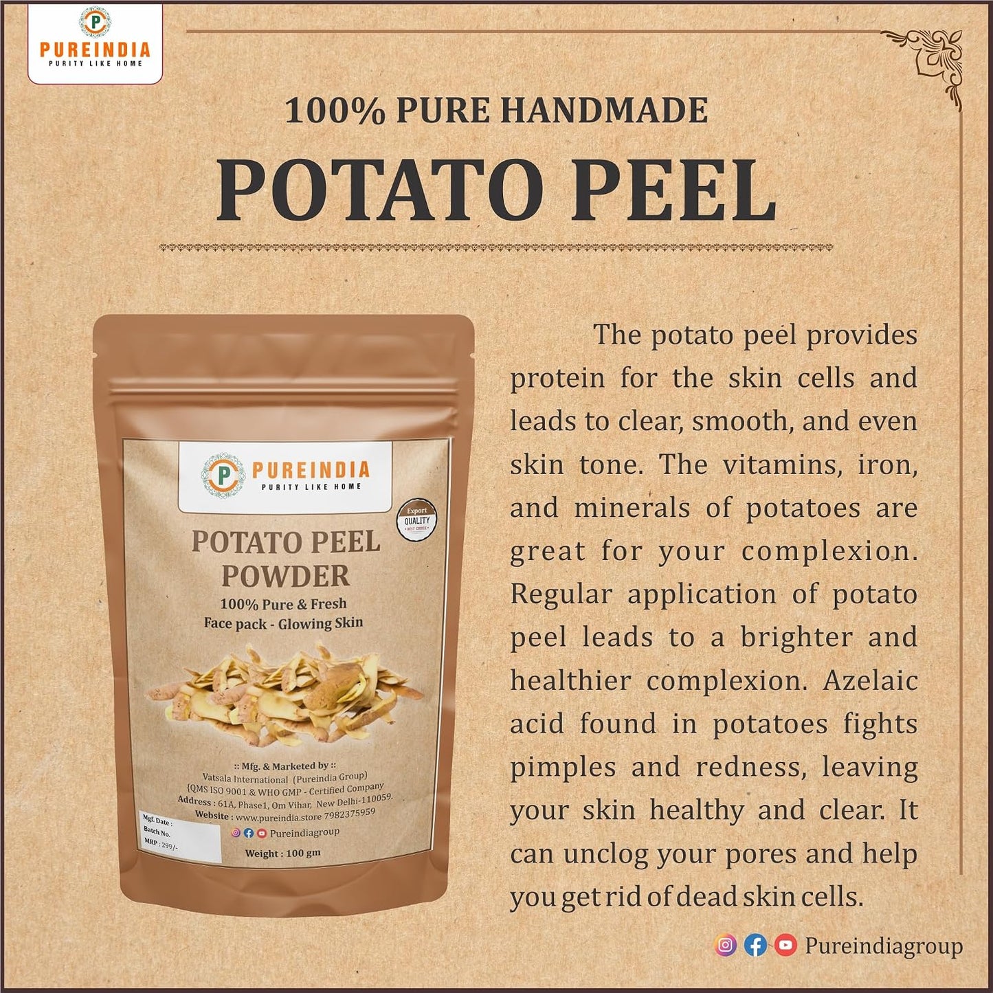 PUREINDIA Potato Peel Powder | 100% Natural Face Pack Powder | Premium Quality | Pure & Fresh