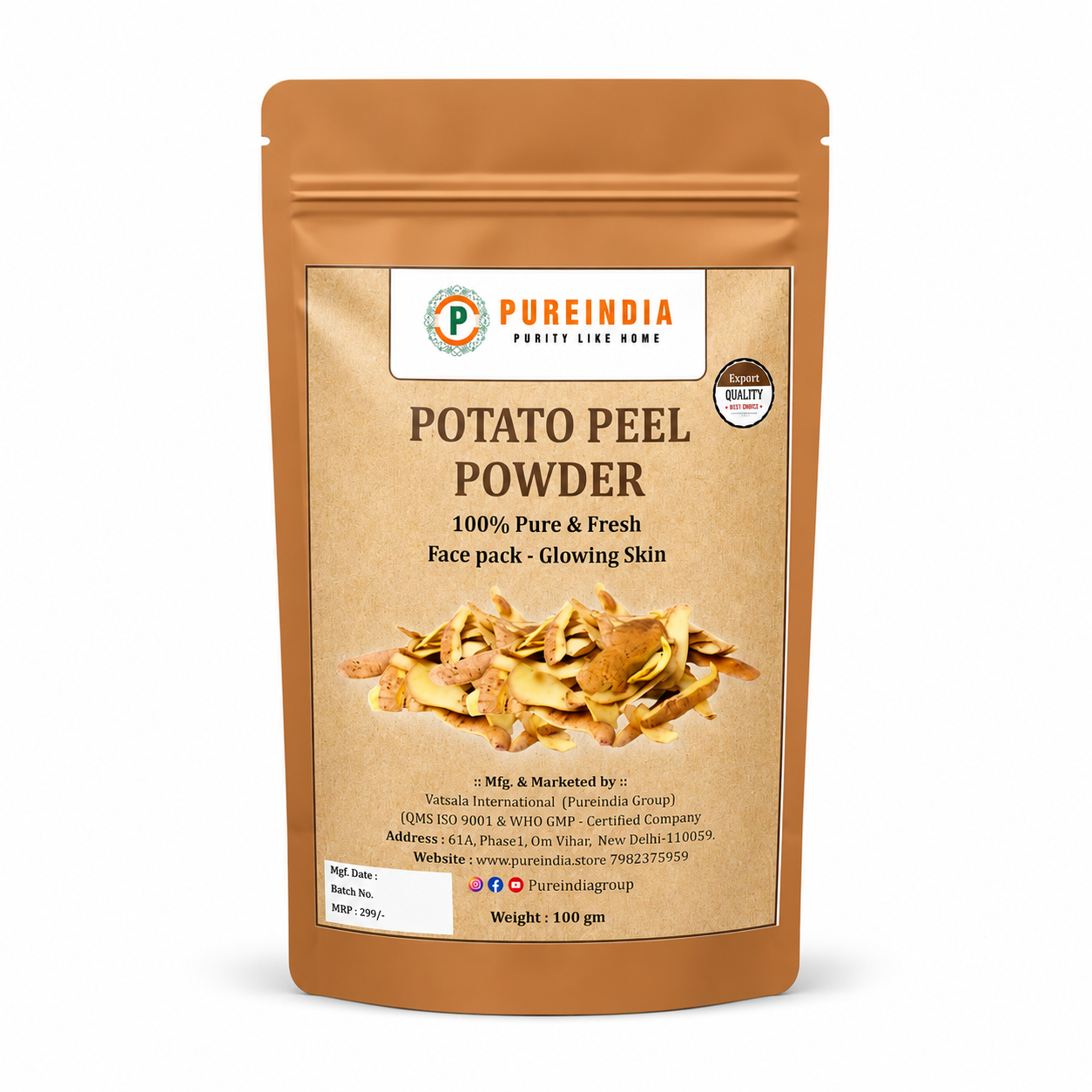 PUREINDIA Potato Peel Powder | 100% Natural Face Pack Powder | Premium Quality | Pure & Fresh