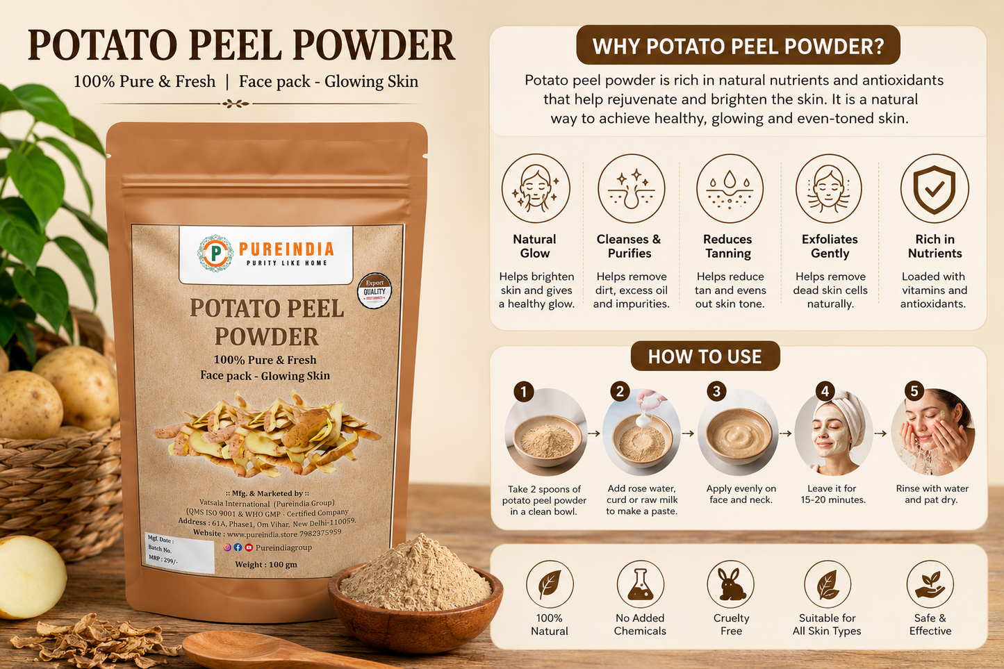 PUREINDIA Potato Peel Powder | 100% Natural Face Pack Powder | Premium Quality | Pure & Fresh