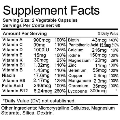 Bcuelov Men's Multivitamin Multimineral Supplement 120 VegCaps