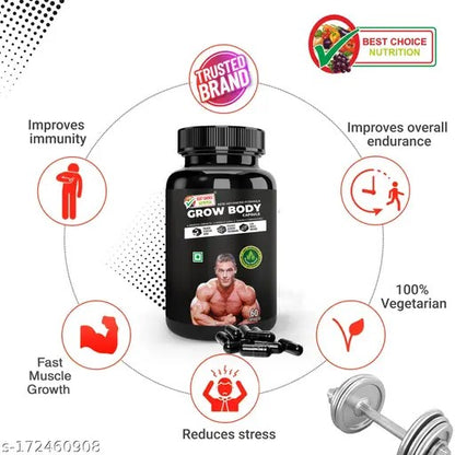 Grow Body Capsule For Muscle Building & Weight Gain (60 No)